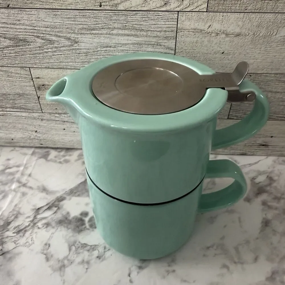 Cafe Tea For One FOR LIFE Tea Stackable Pot Cup Mug Stainless Steel Teavana